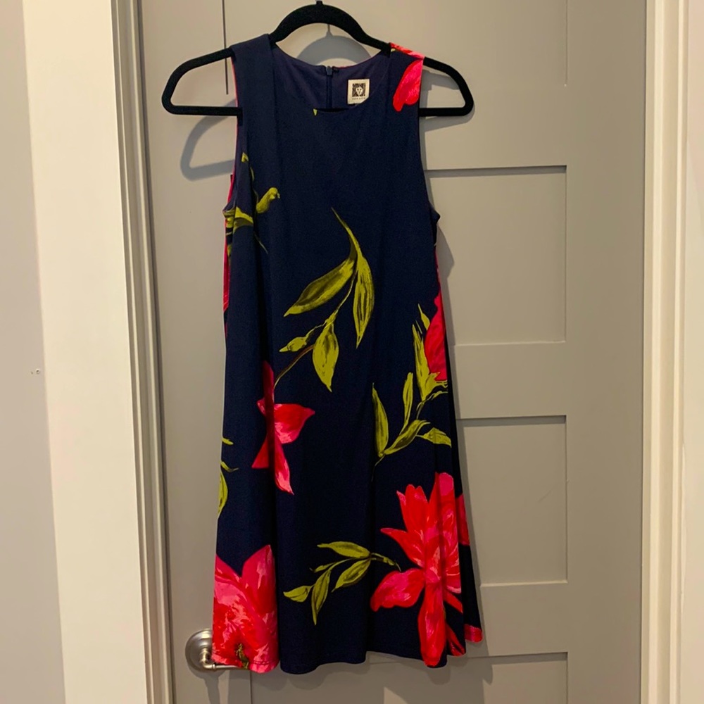 Navy Shift Sundress with Floral Print
